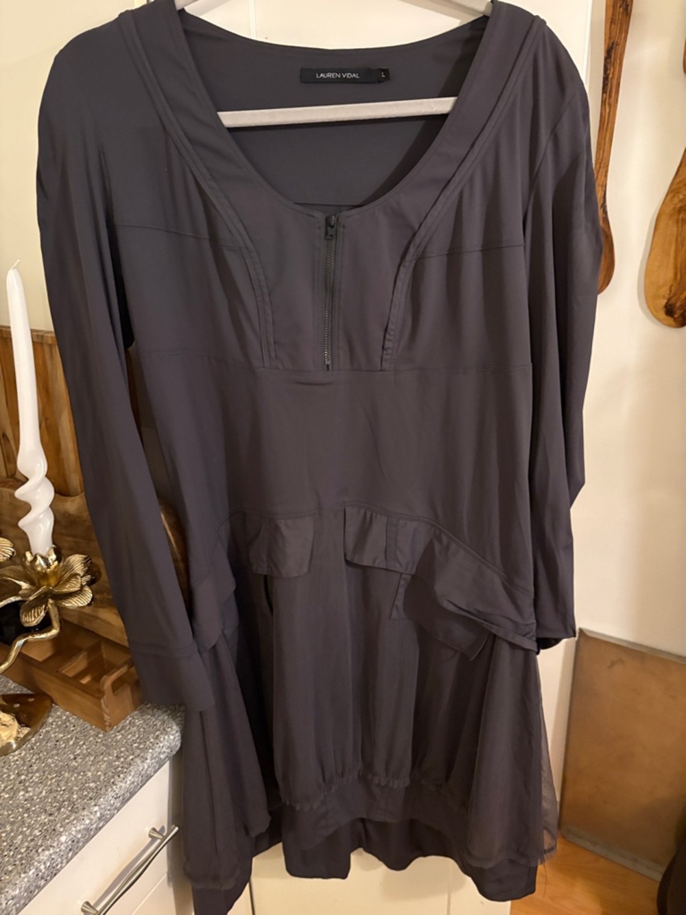 Lauren Vidal Grey Long-Sleeve Dress